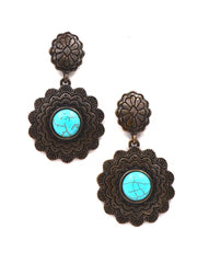 ER180525-12 Flower-Shaped Dangling Earring with Round Blue Turquoise