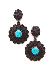 ER180525-12 Flower-Shaped Dangling Earring with Round Blue Turquoise