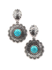 ER180525-12 Flower-Shaped Dangling Earring with Round Blue Turquoise