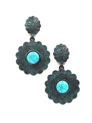 ER180525-12 Flower-Shaped Dangling Earring with Round Blue Turquoise