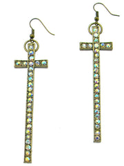 ERS170517-01 Long Cross Earring with AB Crystal