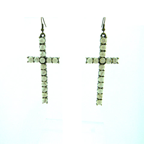 ERS180331-01BRS/WHT  Brass Plating White TQ Beads Cross Earring