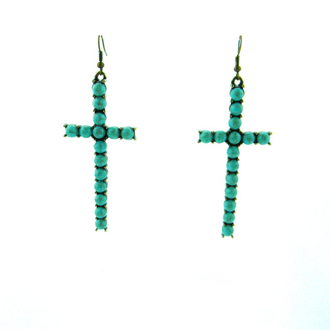ERS180331-01BRS/GRN  Brass Plating Green TQ Beads Cross Earring