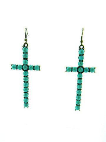 ERS180331-01CP/GRN  Copper Plating Green TQ Beads Cross Earring