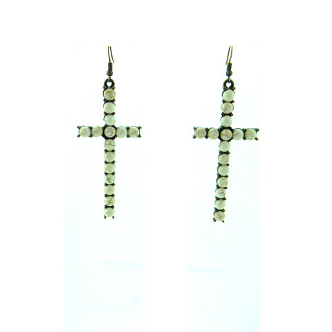 ERS180331-01CP/WHT  Copper Plating White TQ Beads Cross Earring