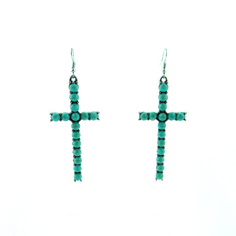 ERS180331-01SLV/GRN  Silver Plating Green TQ Beads Cross Earring