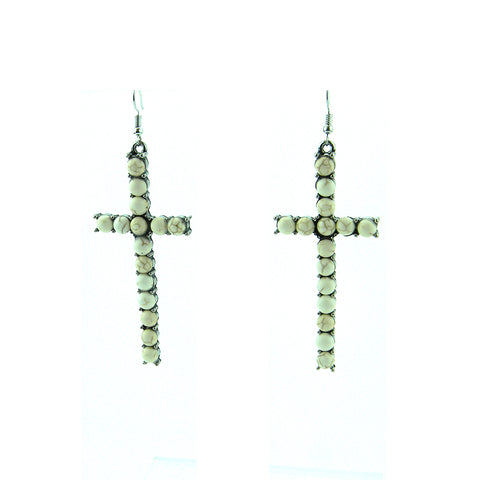 ERS180331-01SLV/WHT  Silver Plating White TQ Beads Cross Earring