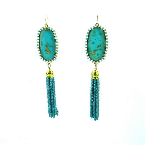 ERS180508-13   2" OVAL W/3" MINI CRYSTAL TASSEL EARRING