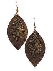 ERZ180905 01-08 Leaf Shape With Indian Head Earring