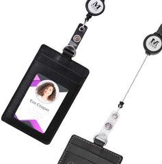 IDT-001  Montana West Real Leather Retractable ID Card Holder Reel Badge with Lanyard