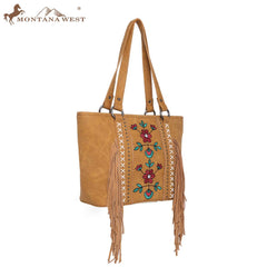 Wrangler Embroidered Floral Fringe Concealed Carry Tote - Montana West World