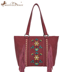 Wrangler Embroidered Floral Fringe Concealed Carry Tote - Montana West World