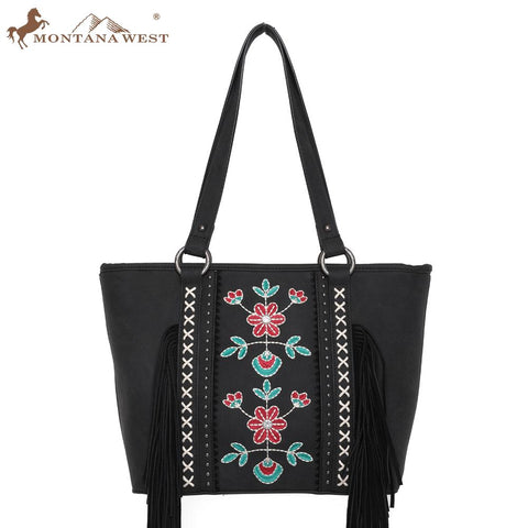 Wrangler Embroidered Floral Fringe Concealed Carry Tote - Montana West World