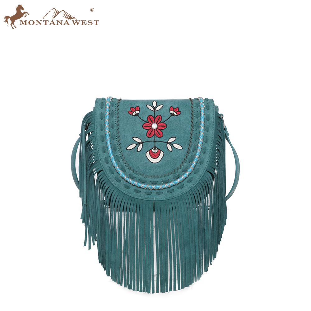 Wrangler Denim & Beige Fringe Crossbody Bag