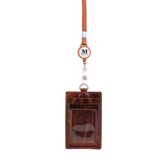 IDT-001  Montana West Real Leather Retractable ID Card Holder Reel Badge with Lanyard
