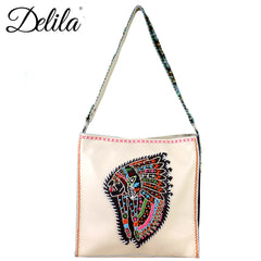 LAT-630I Delila 100% Genuine Leather Hand Embroidered Collection Tote Bag