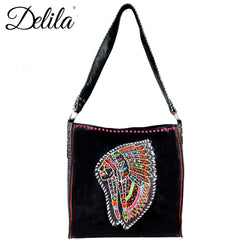 LAT-630I Delila 100% Genuine Leather Hand Embroidered Collection Tote Bag