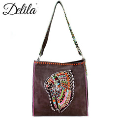 LAT-630I Delila 100% Genuine Leather Hand Embroidered Collection Tote Bag