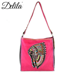 LAT-630I Delila 100% Genuine Leather Hand Embroidered Collection Tote Bag
