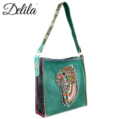 LAT-630I Delila 100% Genuine Leather Hand Embroidered Collection Tote Bag