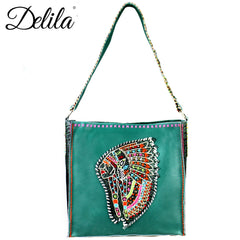 LAT-630I Delila 100% Genuine Leather Hand Embroidered Collection Tote Bag
