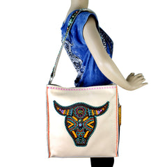 LAT-630L Delila 100% Genuine Leather Hand Embroidered Collection Tote Bag