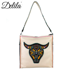 LAT-630L Delila 100% Genuine Leather Hand Embroidered Collection Tote Bag