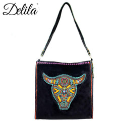 LAT-630L Delila 100% Genuine Leather Hand Embroidered Collection Tote Bag