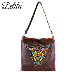 LAT-630L Delila 100% Genuine Leather Hand Embroidered Collection Tote Bag