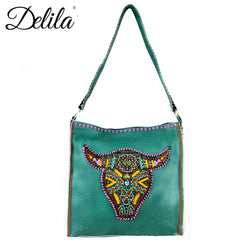 LAT-630L Delila 100% Genuine Leather Hand Embroidered Collection Tote Bag