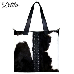 LEA-6036 Delila 100% Genuine Leather Hair-On Hide Collection Tote