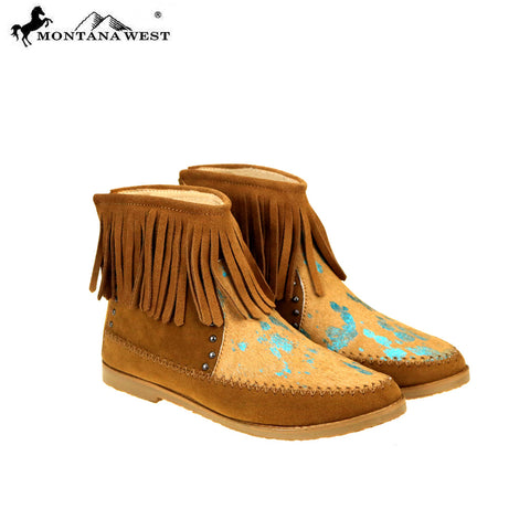 MBT-1903 Montana West Western Booties Genuine Hair-On Hide - Brown By Size