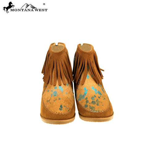 MBT-1903 Montana West Western Booties Genuine Hair-On Hide - Brown By Size