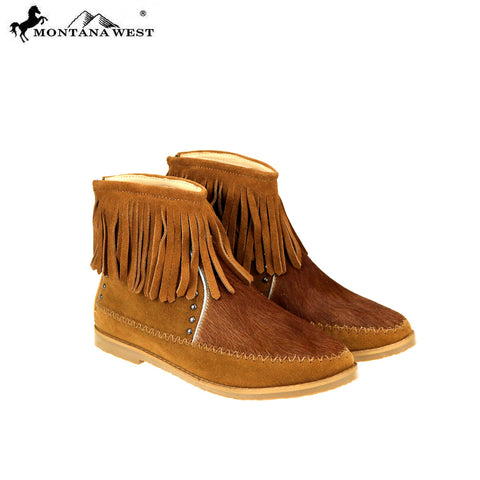 MBT-1904  Montana West Western Booties Genuine Hair-On Cowhide - Brown By Size