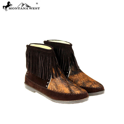 MBT-1904  Montana West Western Booties Genuine Hair-On Cowhide - Coffee By Size