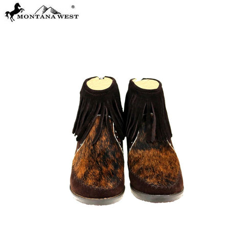 MBT-1904  Montana West Western Booties Genuine Hair-On Cowhide - Coffee By Size