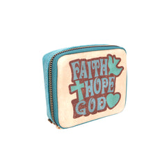 MW1001-193 Montana West Western Design Pill Box Travel Organizer/ Zippered Case "FAITH" Print