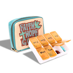 MW1001-193 Montana West Western Design Pill Box Travel Organizer/ Zippered Case "FAITH" Print