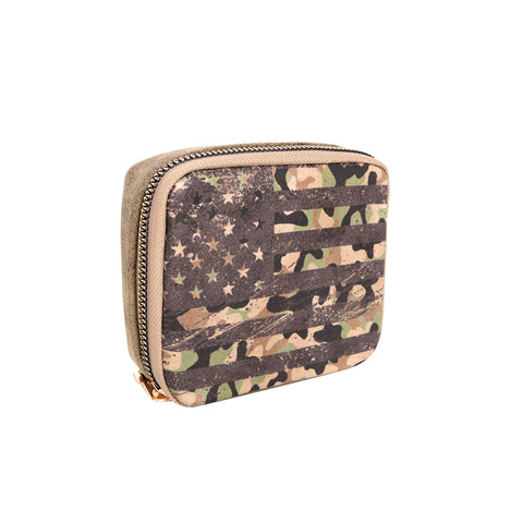 MW1002-193 Montana West Western Design Pill Box Travel Organizer/ Zippered Case Camo US Flag Print