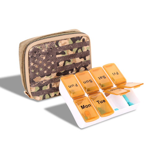 MW1002-193 Montana West Western Design Pill Box Travel Organizer/ Zippered Case Camo US Flag Print