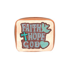 MW1012-193 Montana West Western Design Pill Box Travel Organizer/ Zippered Case "FAITH" Print