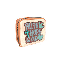 MW1012-193 Montana West Western Design Pill Box Travel Organizer/ Zippered Case "FAITH" Print