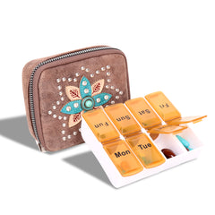 MW1014-193 Montana West Western Design Pill Box Travel Organizer/ Zippered Case Floral Embroidered