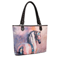 MWS1022-8112 Montana West Horse Canvas Tote Bag with Wristlet