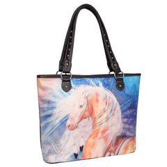 MWS1023-8112 Montana West Horse Canvas Tote Bag with Wristlet