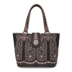 MW1034G-8317 Montana West Embroidered Collection Concealed Carry Western Tote -Brown
