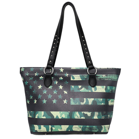 MW1035-8113  Montana West US Flag Design Tote Bag - Black