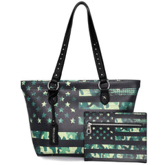 MW1035-8113  Montana West US Flag Design Tote Bag - Black