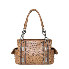 MW1077G-8085BR Montana West Ostrich Print Collection Concealed Carry Satchel - Brown