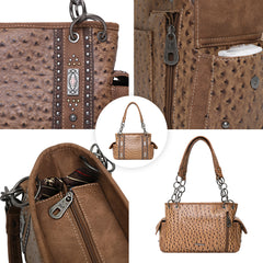 MW1077G-8085BR Montana West Ostrich Print Collection Concealed Carry Satchel - Brown